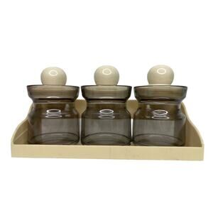Vintage 80s Emsa Set of 3 Smoke Gray Acrylic Spice Jar Beige Shelf MCM Mod